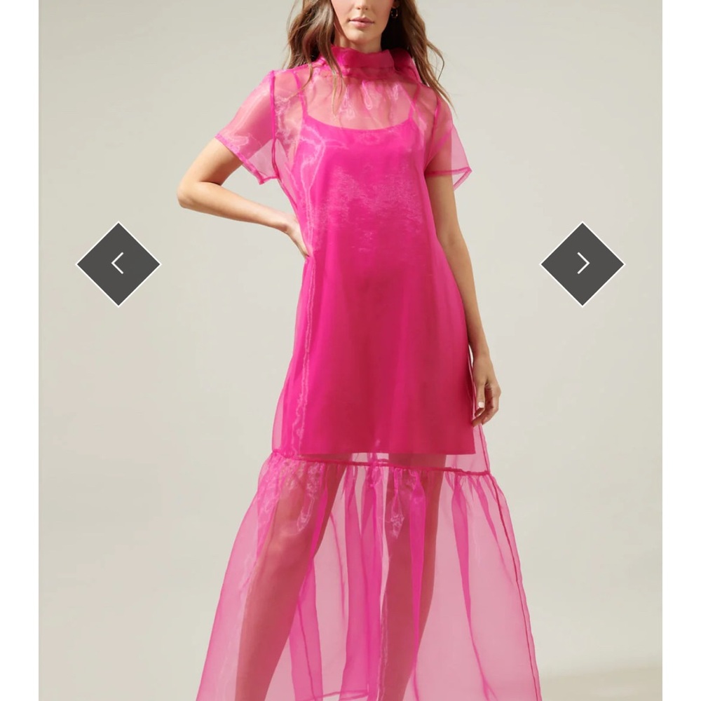Vibrant Pink Sheer Maxi Dress